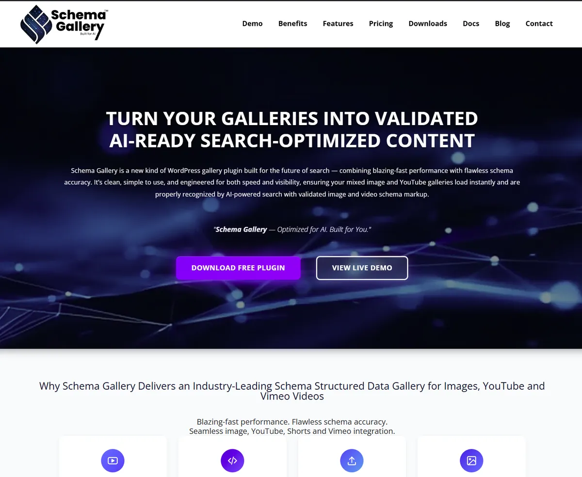 Schema Gallery website homepage — AI-ready WordPress gallery plugin